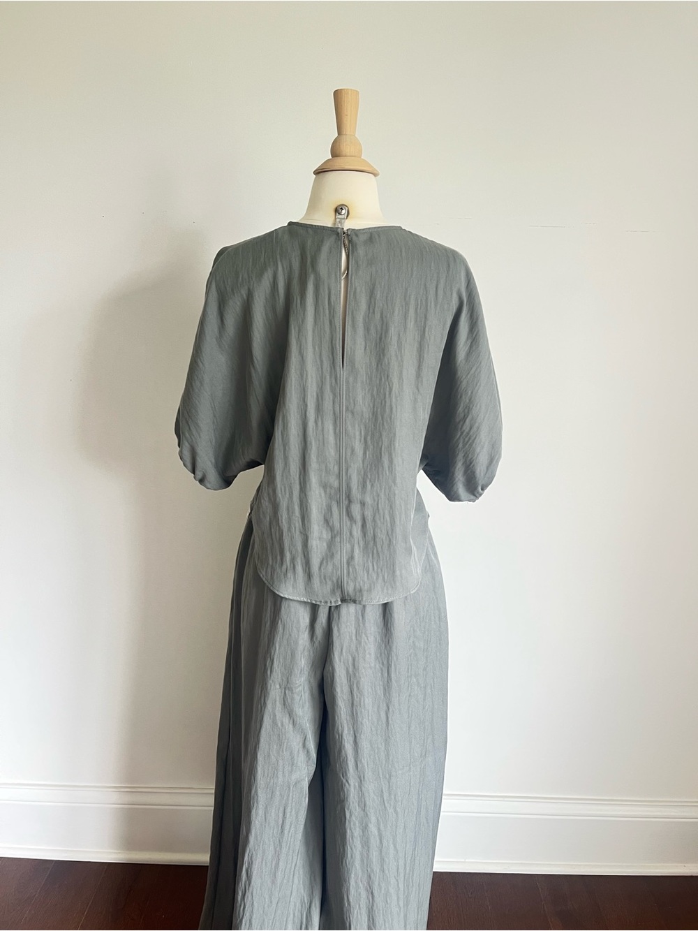 NWT - ZARA 2pc set Relaxed Wide-Leg pant and top in blue Gray Size Medium - Picture 5 of 11